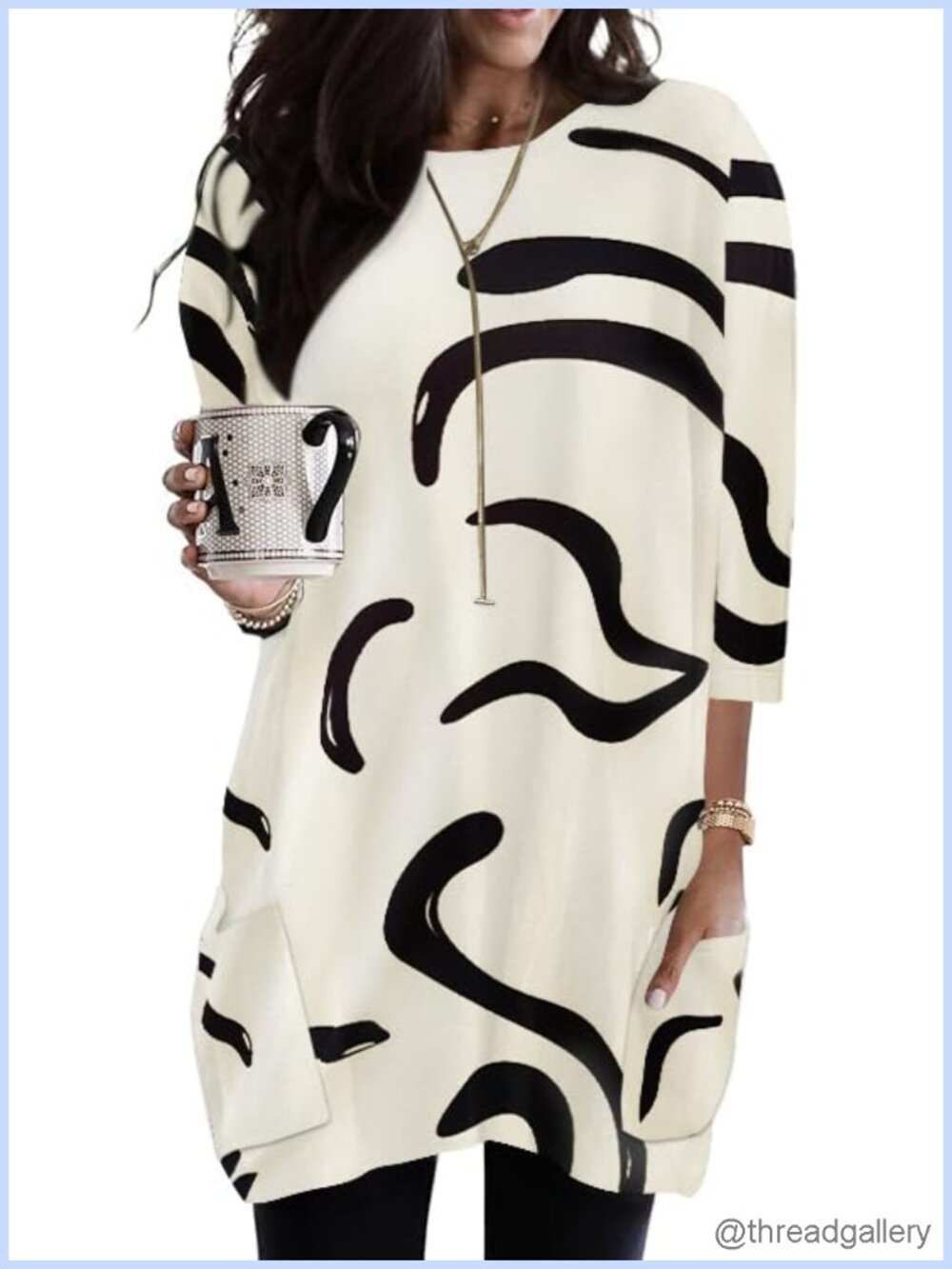 Women's 3/4 Sleeve Tunic Top with Pocket Loose Fit Long Shirt
